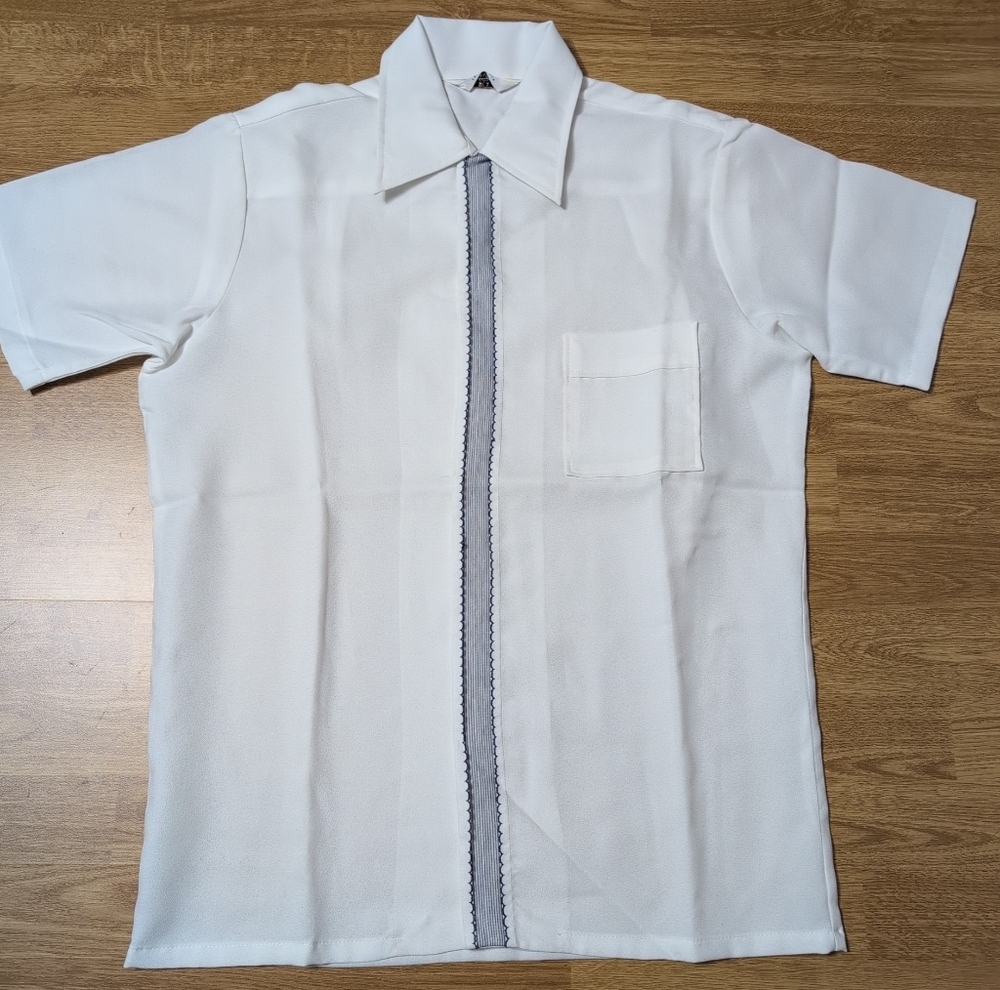 Vintage D'Oro Designs Men's Embroidered Button Down Disco Shirt sz M White/Blue